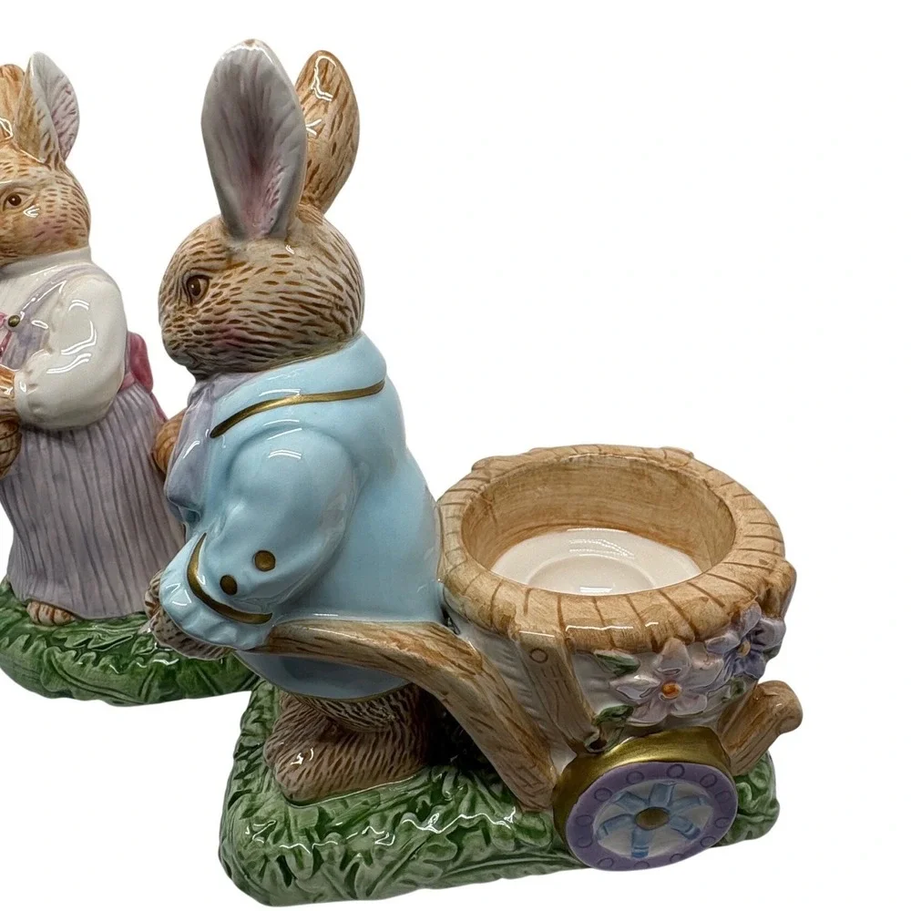 Avon Springtime Collection Ceramic Bunny Rabbit Candle Holder Figurines Easter